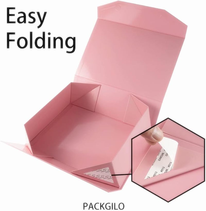 PACKGILO 5 Pink Large Gift Boxes with Lid 13x9x4 Inches, Bridesmaid Proposal Boxes, Hard Collapsible Gift Box with Magnetic Closure, Groomsman Box Reusable Gift Boxes for Clothes (Glossy Pink) - Image 4